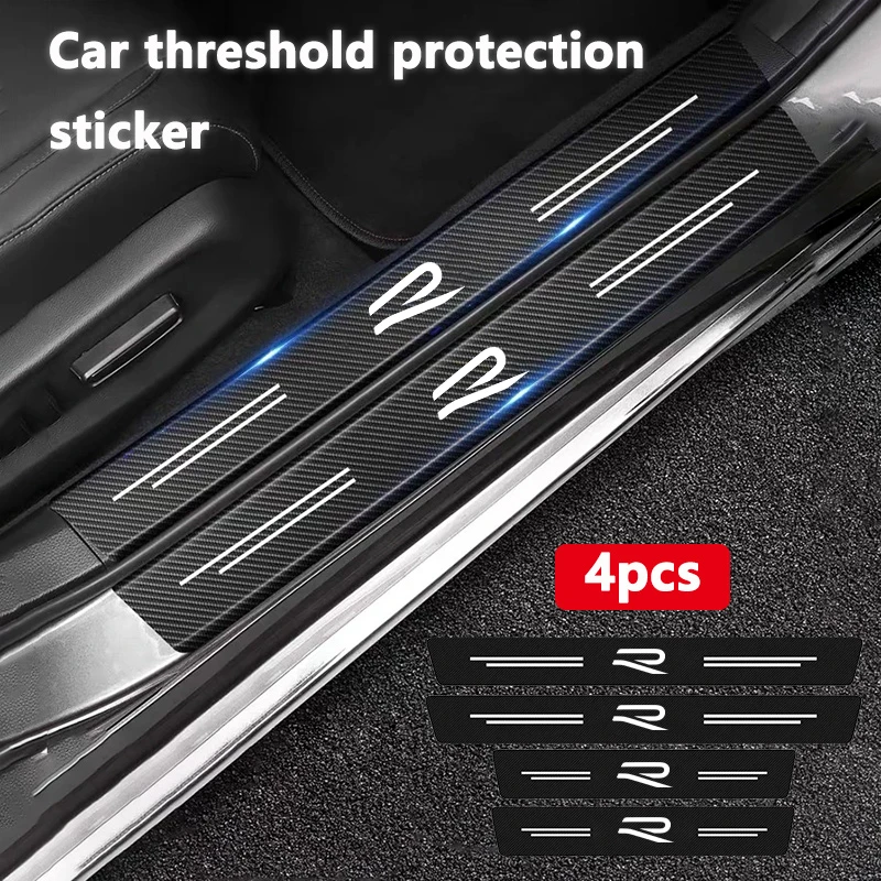 

4pcs Carbon Fiber Car Door Threshold Protective Sticker Car Door Sill Sticker For VW Volkswagen Golf Polo Tiguan Rline R car