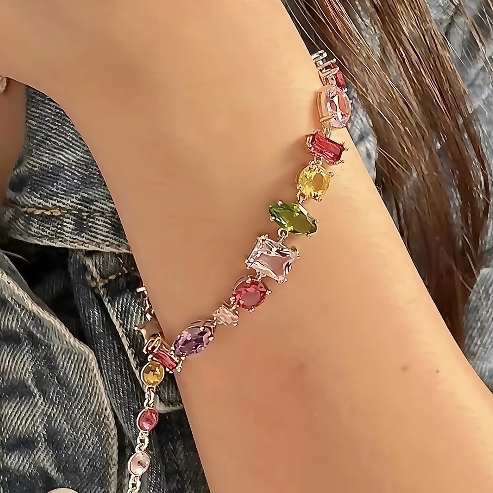 

Роскошный минималистичный женский комплект ювелирных изделий с красочным кристаллическим конфетным ожерельем и браслетом для юбилеев, Рождества и вечеринок