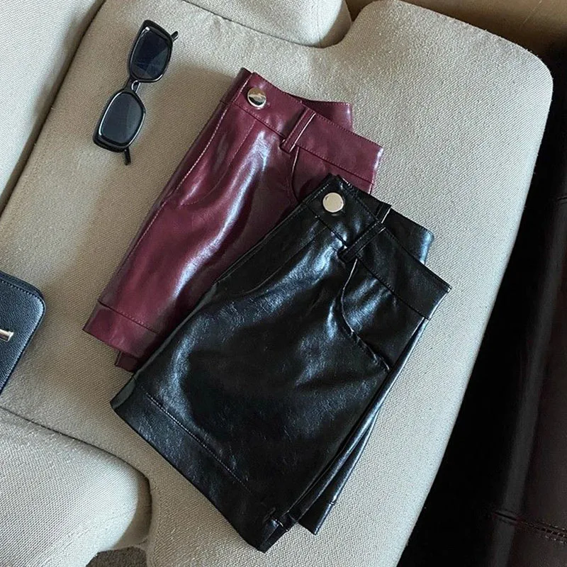 Wine Red PU Leather Skirts for Women Sexy Clubwear Hip-Wrapped Leather Mini Skirt Female Spring Autumn Anti-Glare Short Skirts