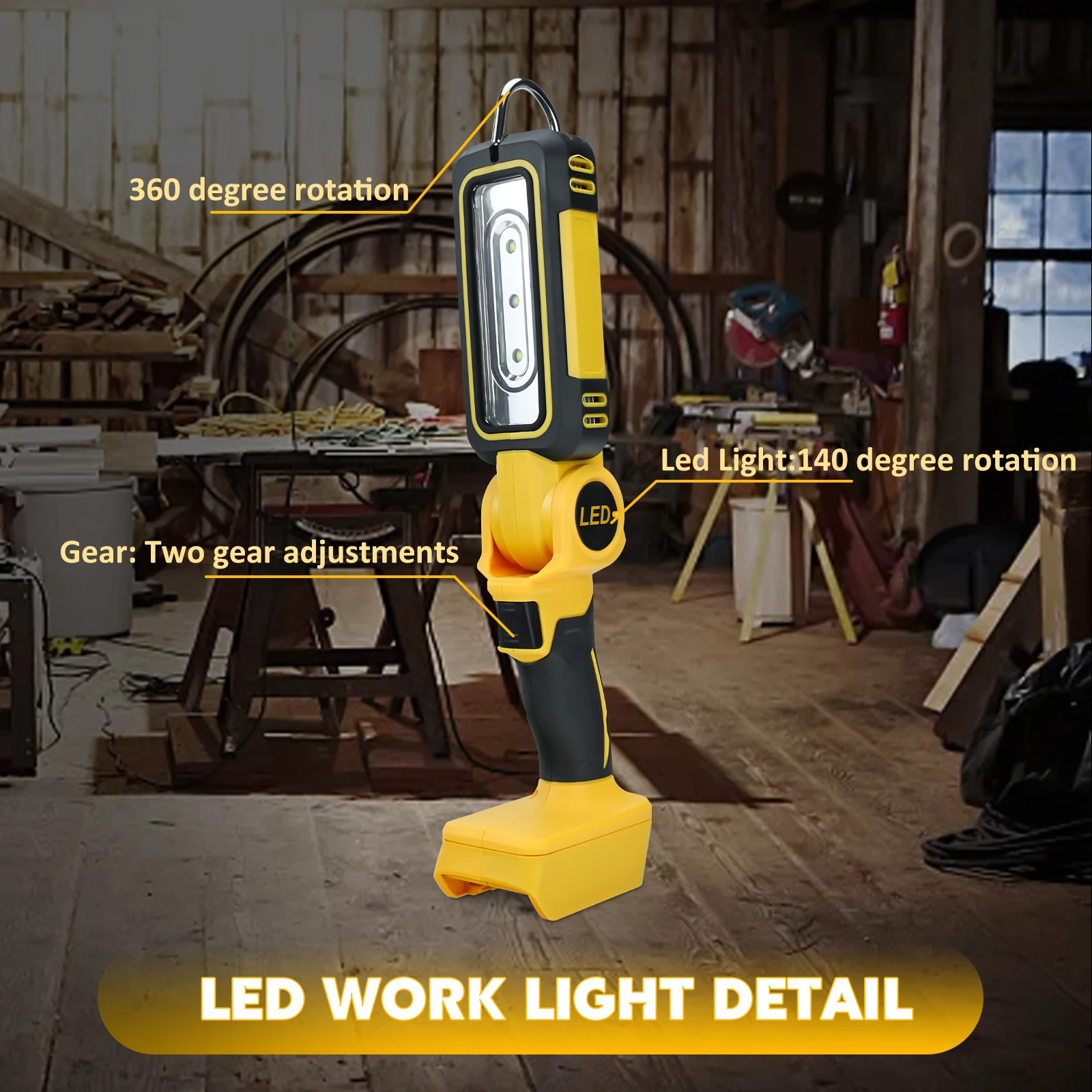 LED Work Light 300W 1200LM for Dewalt 20V Battery 140° Wide-Angle Flashlight for Workshop Outdoor Tool Light (No Battery)