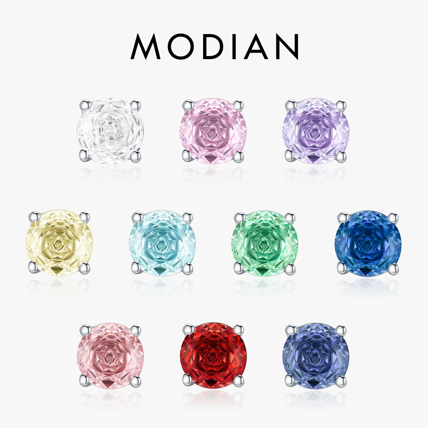 

MODIAN 925 Sterling Silver Fashion Simple Rose Cut Colorful Zircon Stud Earrings For Women Office Fine Jewelry