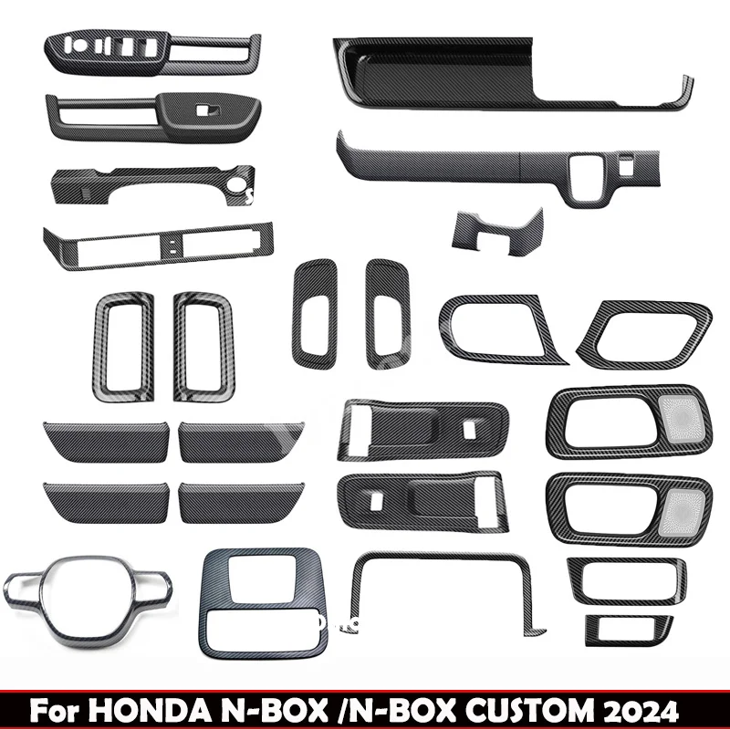 Für Honda N-BOX/N-BOX Custom 2024 2025 ABS Carbonfaser Türgriff Fensterschalter Vorderer Beifahrer-Ablagefach Mittelkonsolen-Abdeckung Zierleiste
