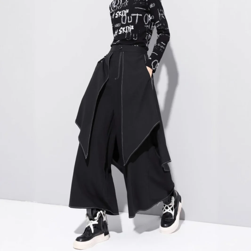 جديد الربيع الصيف بنطال ذو قصة أرجل واسعة فضفاضة عادية النساء الرجال تصميم عالية الخصر تنورة سوداء السراويل السراويل الطويلة تسع نقاط خمس نقاط #1