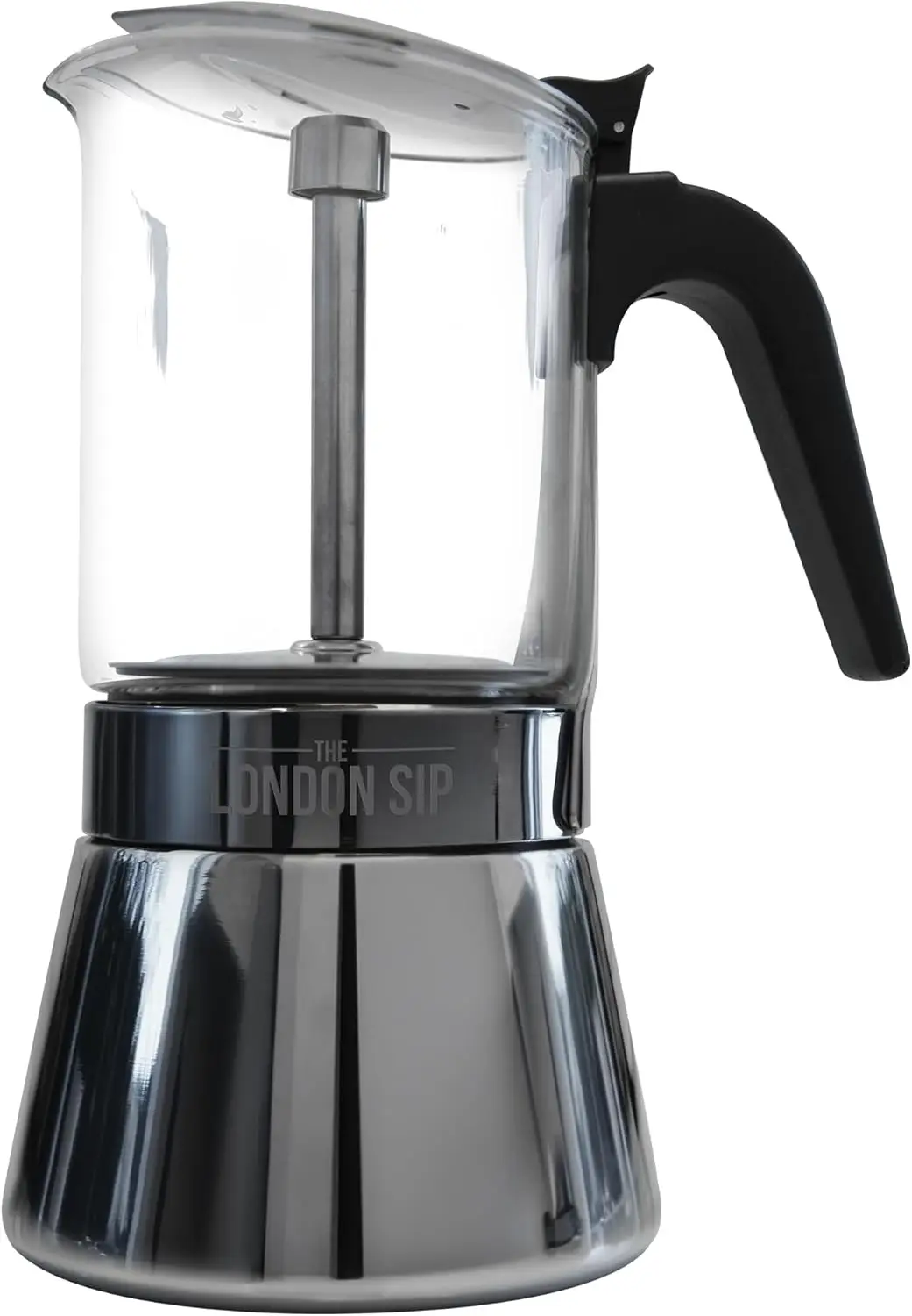 

Stovetop Espresso Maker with Glass Body, Stainless Steel, Matte Black, Large 15.2 oz