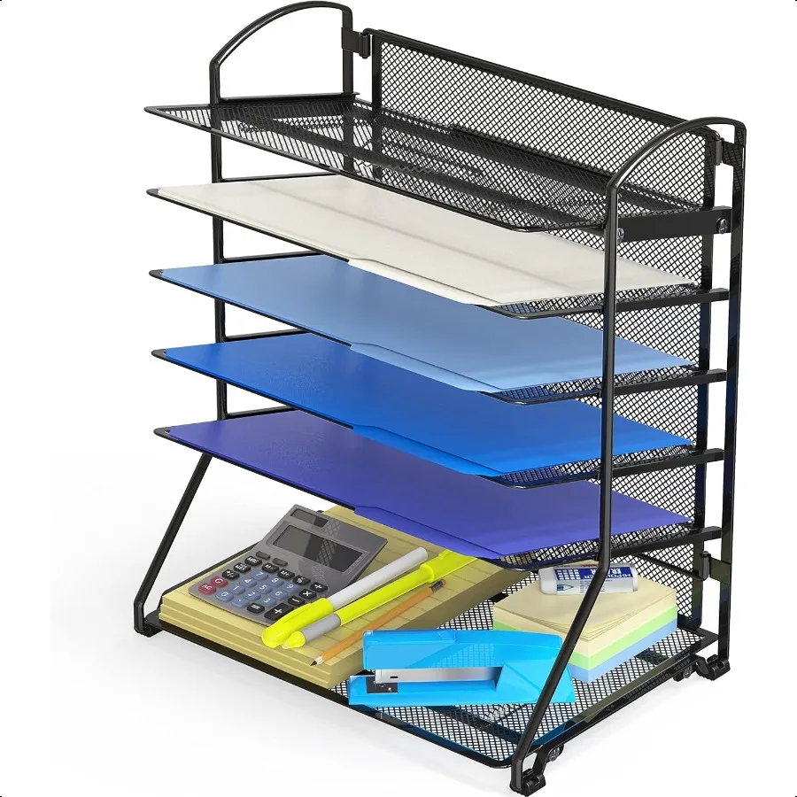 

Simple Houseware 6Tier Sliding File Organizer Desk Letter Tray for Document and Mail Sorting Black