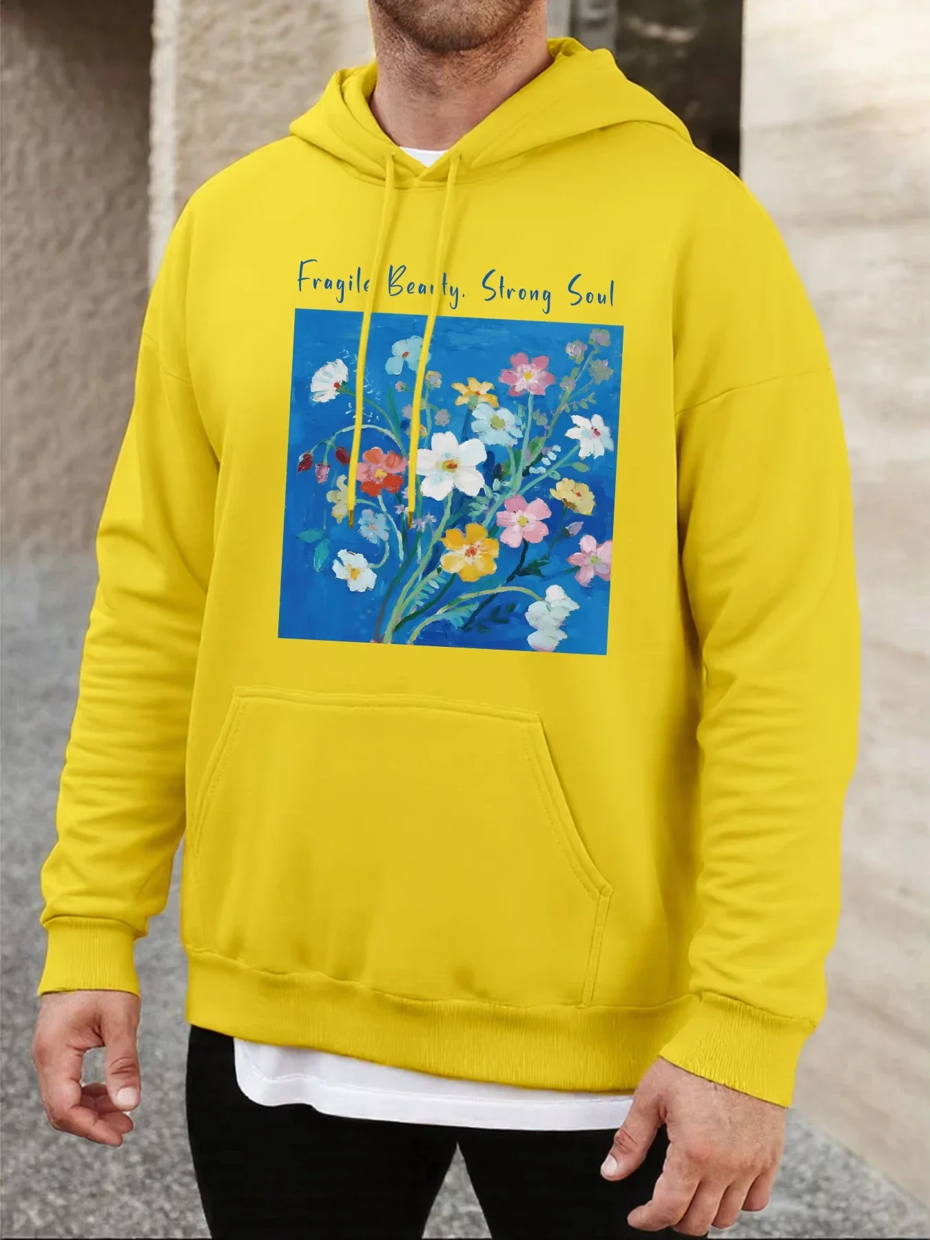 2025 Fragile Beauty Strong Soul Design Men Hoodie Autumn Pocket Vintage Hoody Loose Fleece Pullover Colour Unisex Soft Long Slee