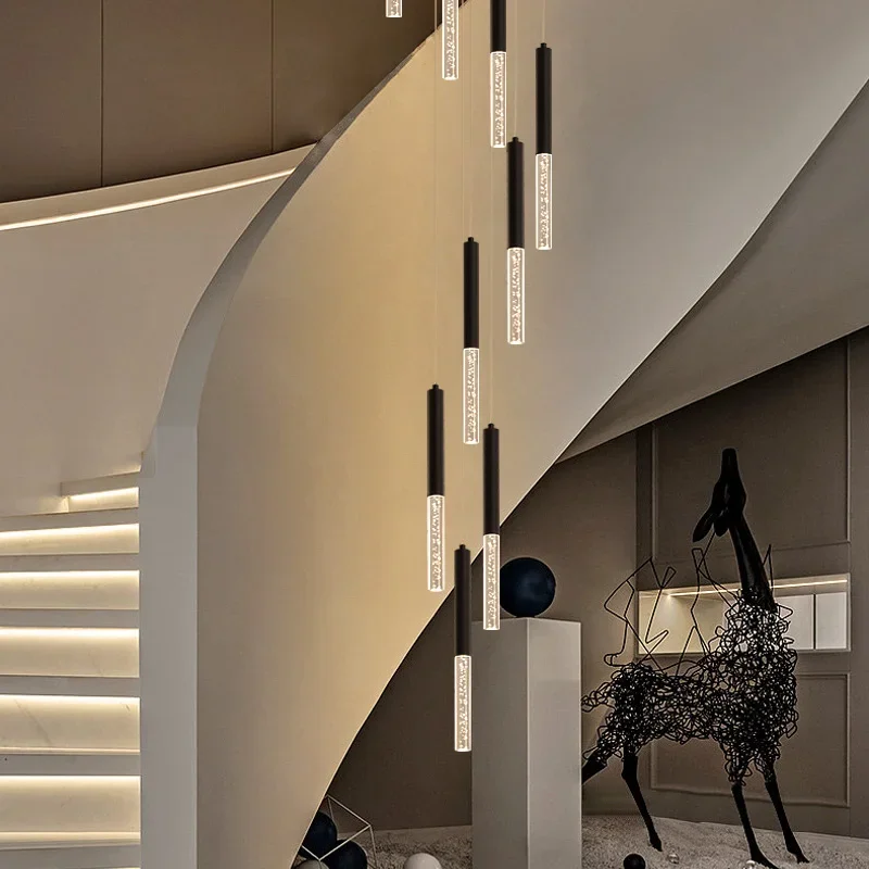 

Полоса вращающаяся лестница длинная люстра современная светодиодная простая черная атмосферная дуплексная лестница на чердаке подвесное освещение люстра