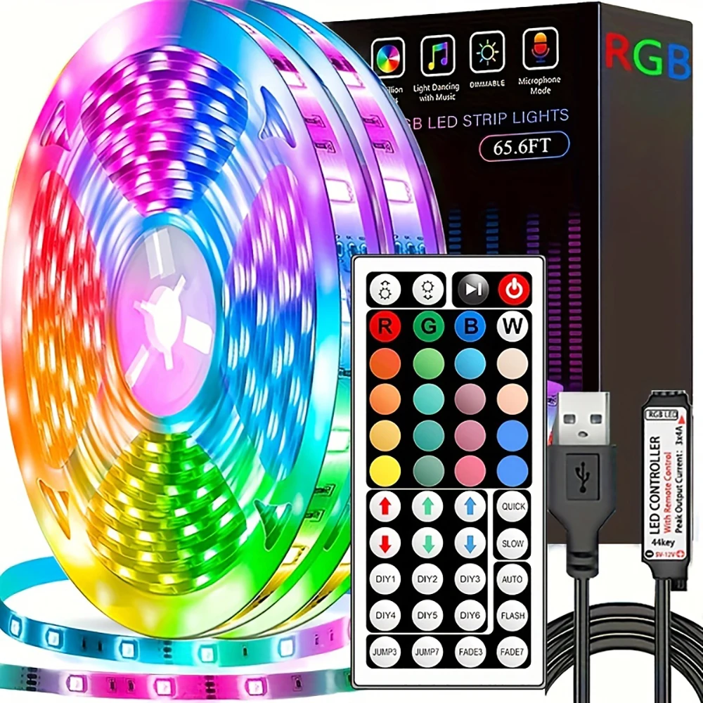Taśmy LED z pilotem 44-klawiszowym 1m 5m 10m 20m RGB do dekoracji ścian, pokoju, domu, sypialni, na imprezę, jako podświetlenie TV