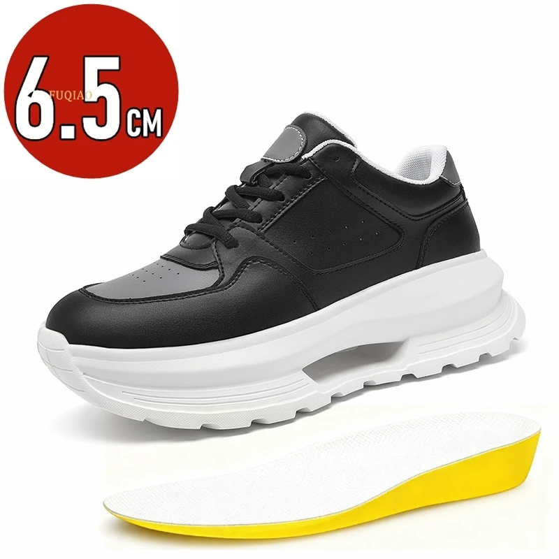 

Men Genuine Leather Elevator Shoes 6.5cm Height Increase Casual Sports Hollow Out Sole Thick Platform Breathable Comfor Men Shoe