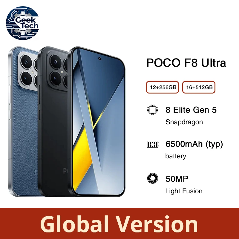글로벌 버전 포코 F8 울트라 5G NFC 스마트폰 스냅드래곤 ® 8 엘리트 5세대 6500mAh 배터리 100W 하이프차지 6.9인치 120Hz 디스플레이 50MP