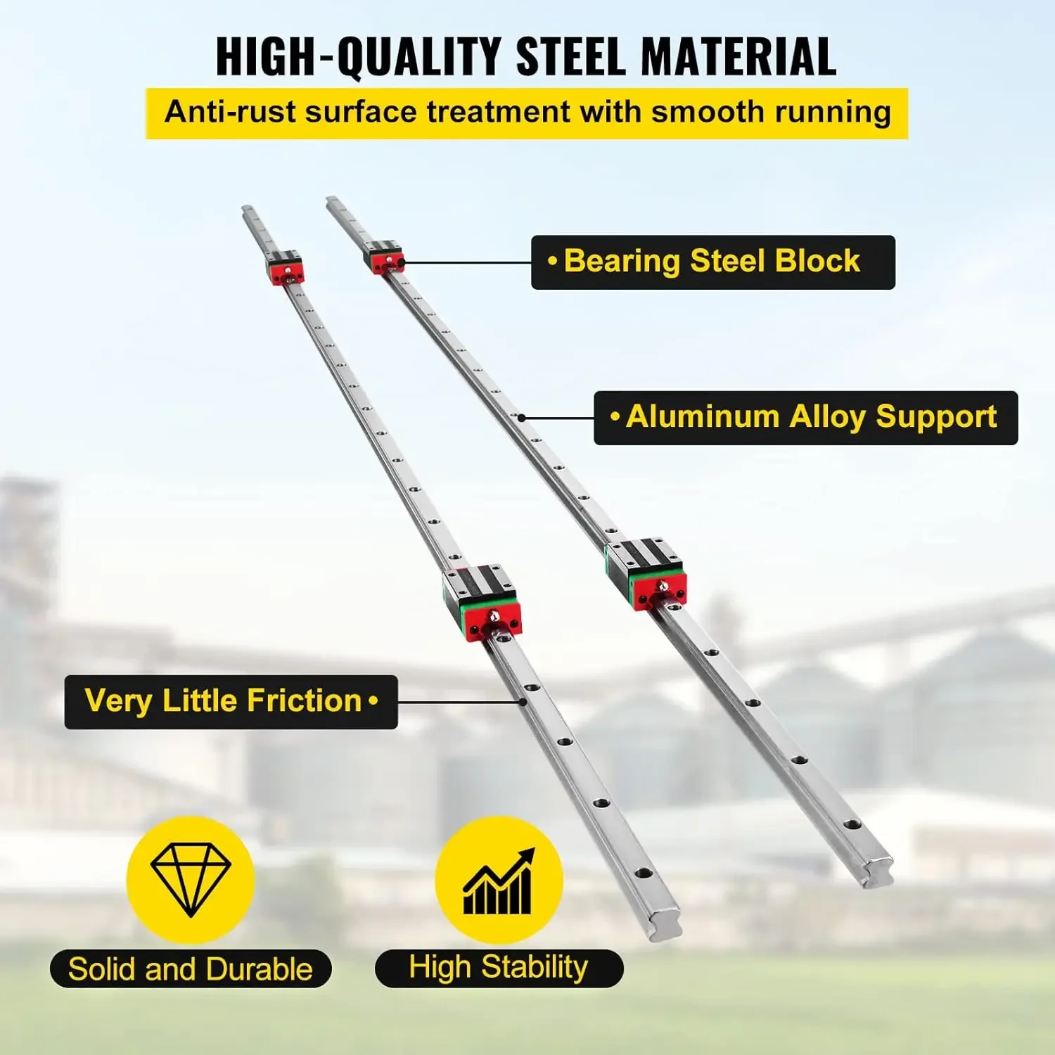 Linear Rail HSR15-1500mm? 2pcs Linear Guideway Rail?4X Square Type Carriage Bearing Blocks