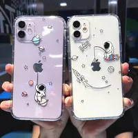 Cute Astronaut Planet Star Phone Case For iPhone 16 14 13 12 11 15 Pro Max Plus 13Mini X XS XR SE3 Transparent Shockproof Covers