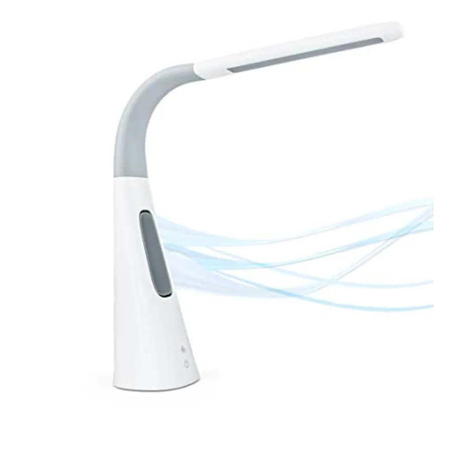LED Desk Lamp with Fan Cool Breeze Lamp with Bladeless Fan with Adjustable Neck 3 Speeds and 5 Brightness Levels White