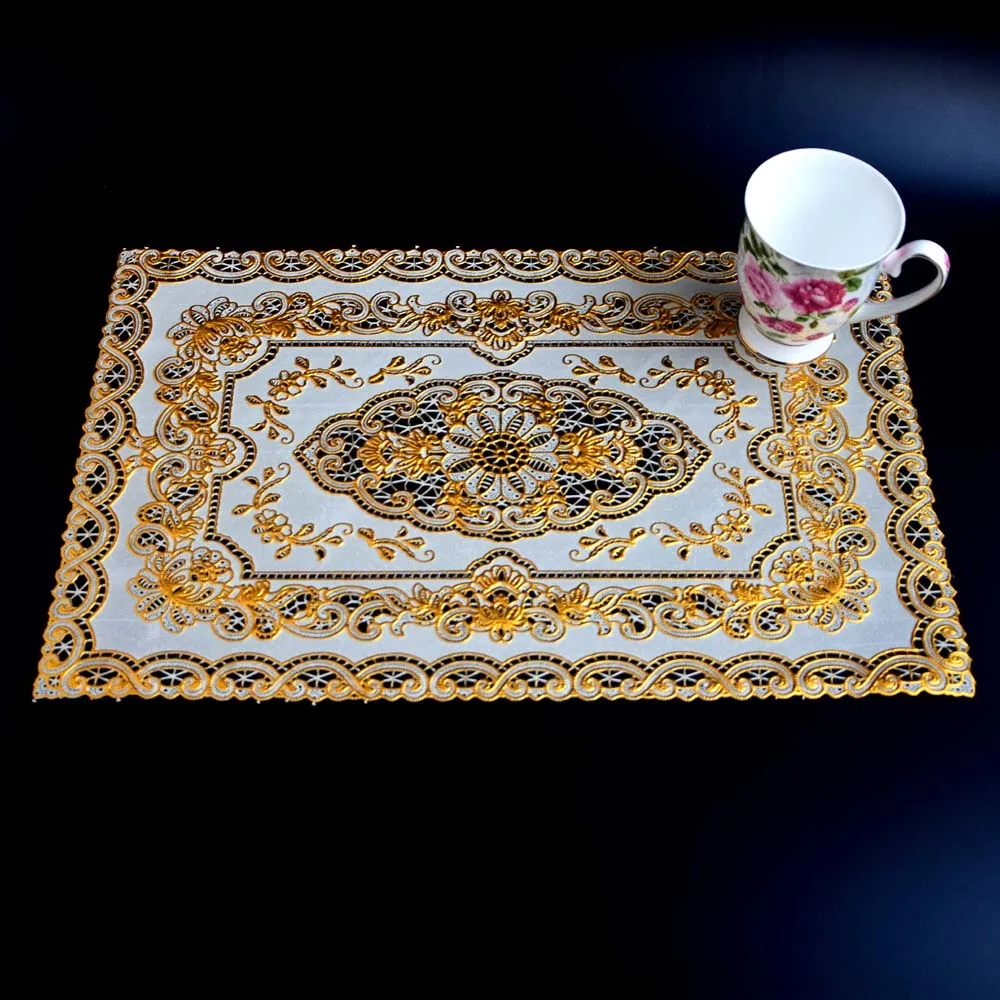 Gold PVC Plastic Placemat Hot Table Place Mat Cloth Mug Drink Pad Cup Holder Christmas Doilies Dining Coaster Placement Kitchen