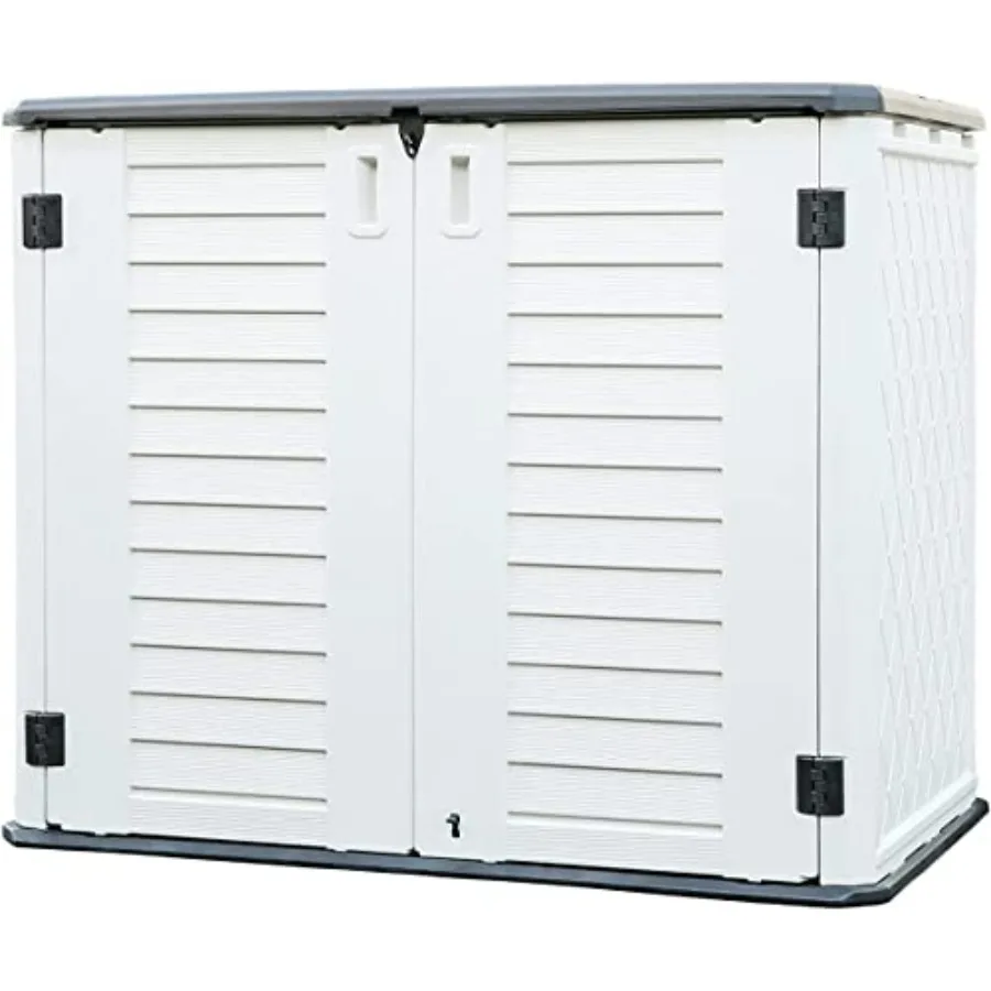 Outdoor Storage Shed - Horizontal Waterproof Storage Box for Garden, Patios, Backyards; Off-White Polyethylene; Multi-Opening D