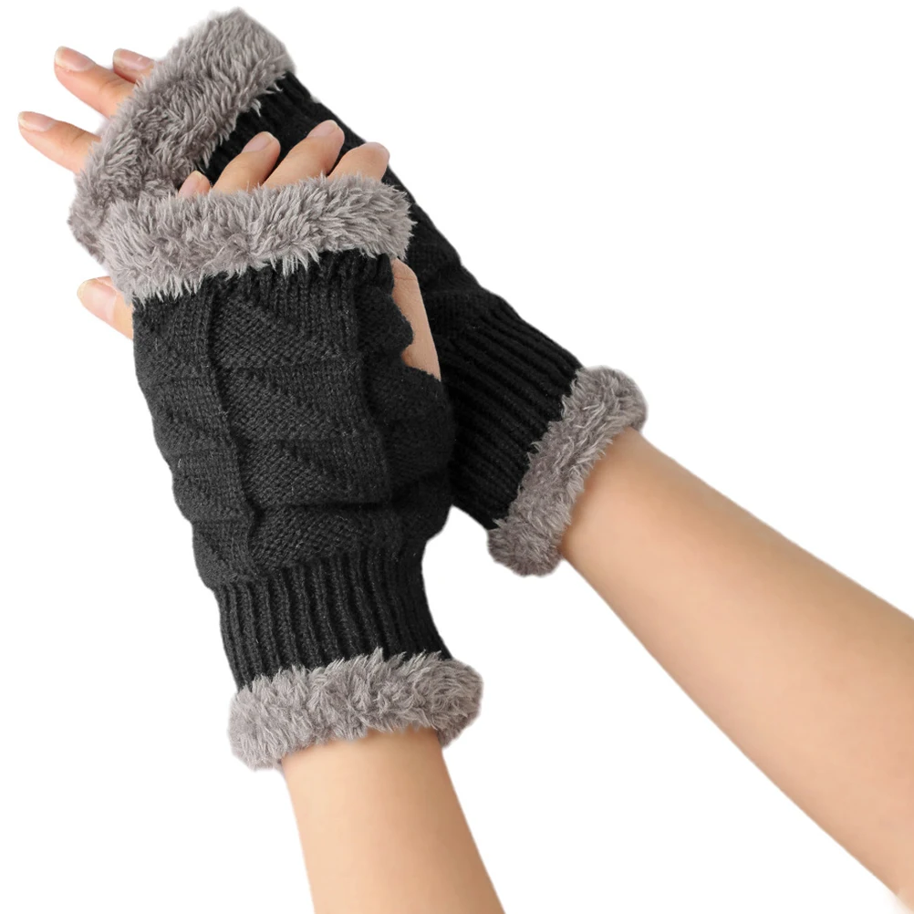 

1Pair Half-Finger Gloves Thermal Knitted Warm Keeping Gloves Winter Outdoor Hand Warmers Practical Supplies Half-Finger Sleeves