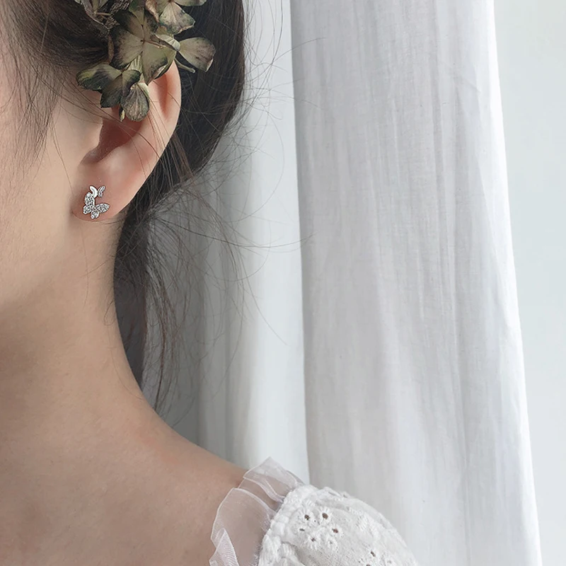 New Korean Style 925 Silver Butterfly Ear Clips For Women Sparkling Zircon Ear Cuff Clip Earrings Wedding Party Jewelry Gifts - view 2
