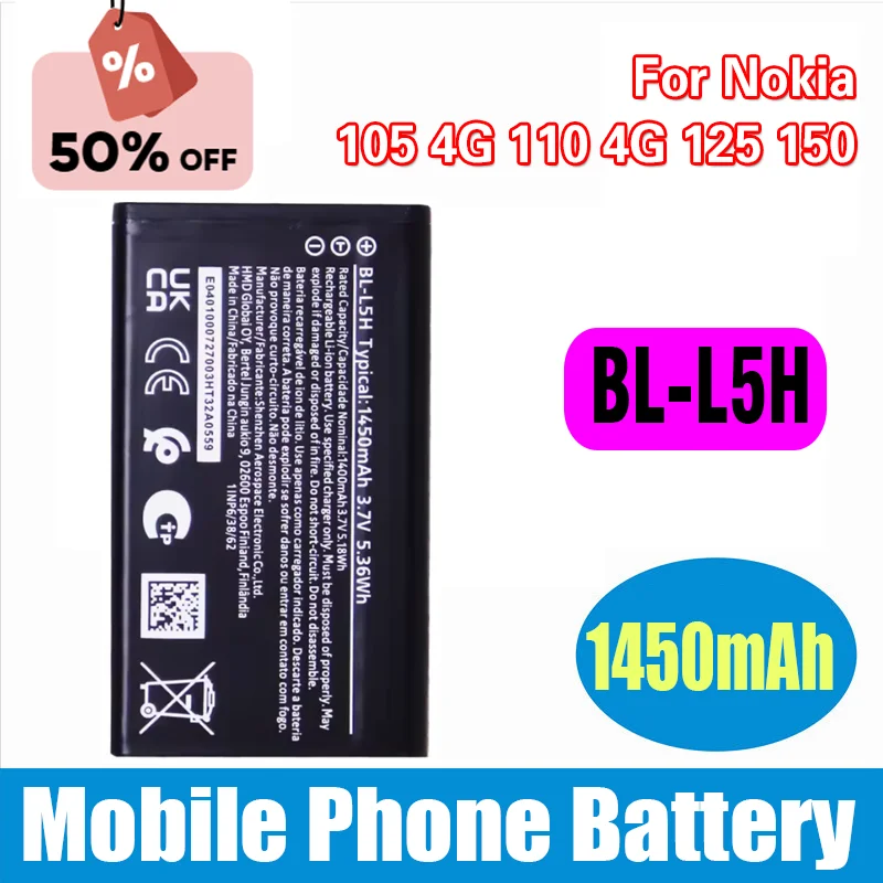 

BL-L5H 1450mAh Battery for Nokia 105 4G 110 4G125 150 (2023 Edition) Battery BLL5H