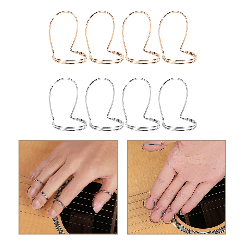 

8 Pcs Picture Guitar Finger Cots Ring Small Metal Bass Picks Banjo Accessories Adults