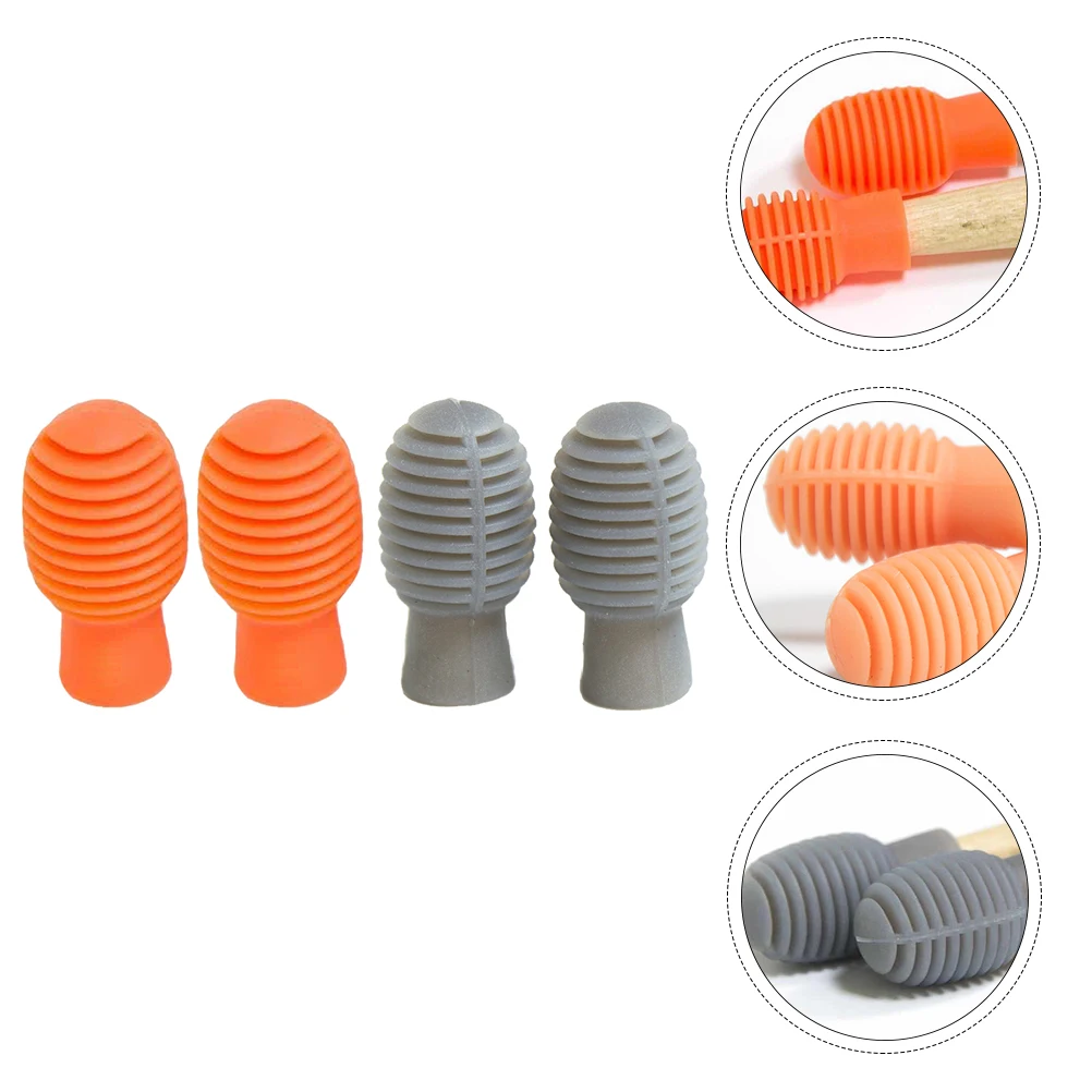 

4pcs Silicone Covers Retractable Elastic Head Protectors Adjustable Tone Practice Caps For Adults Grey Orange Drumstick