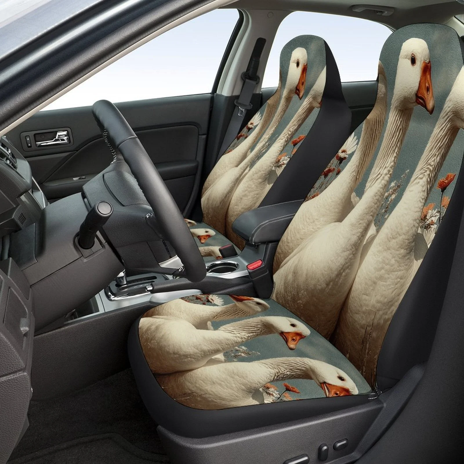 Geese In Field Designed Car Seat Covers Set For Most Cars, Trendy Breathable Decorative Car Seat Protector Covers Full Set, Car