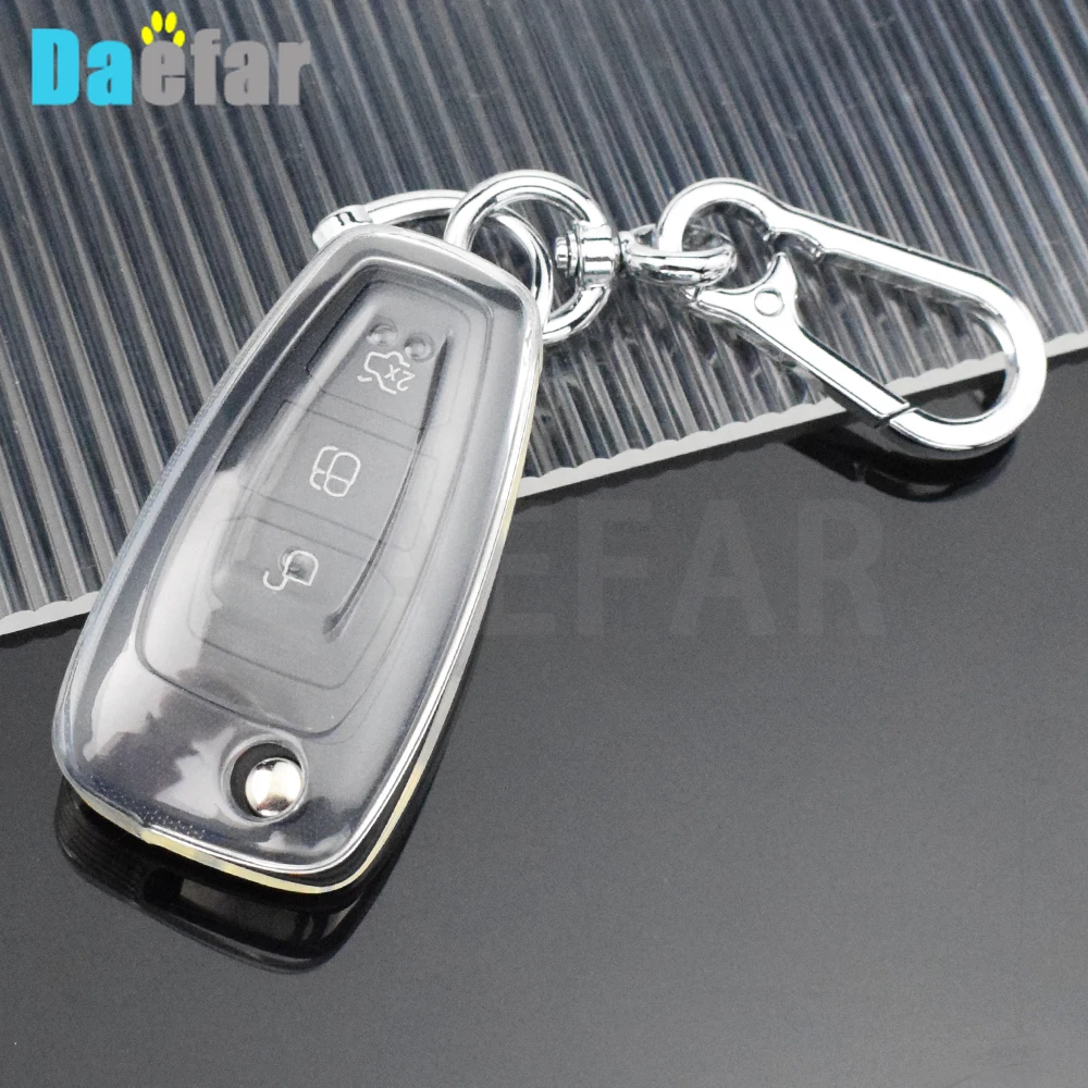 3 Buttons Transparent Flip Folding Remote Key Shell Car Key Cover for Ford Focus Mondeo Fiesta 2013 Fob Auto Case