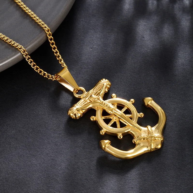 Christian Jesus Necklace Cross Rudder Anchor Pendant- Unisex, Strengthening Faith, Guiding Direction,Religious jewelry gift