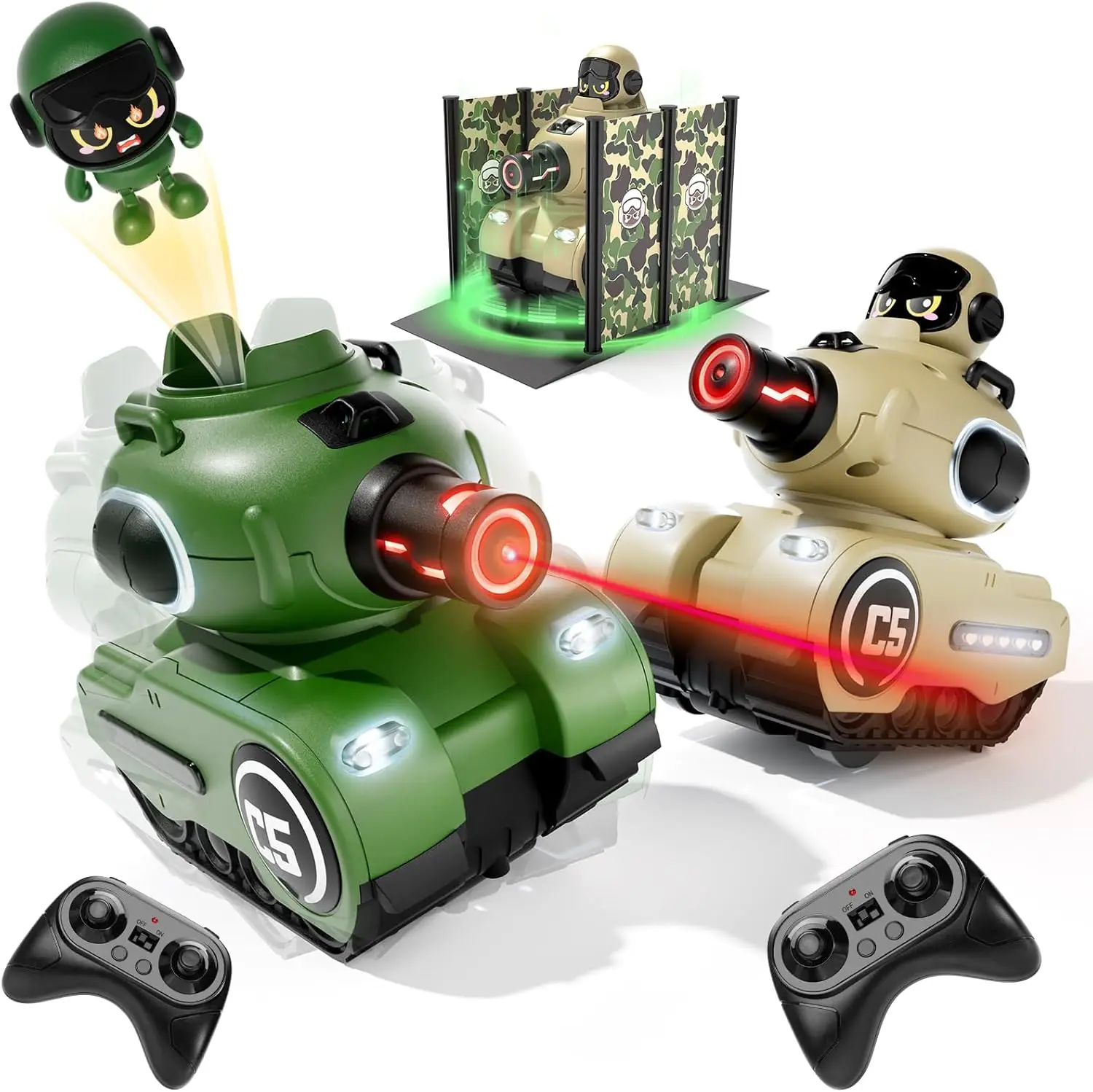

2 Pack Remote Control Battle Tanks with Laser Tag, Ejecting Driver Toy for Kids Ages 6-12, Perfect Gift for Boys and Girls