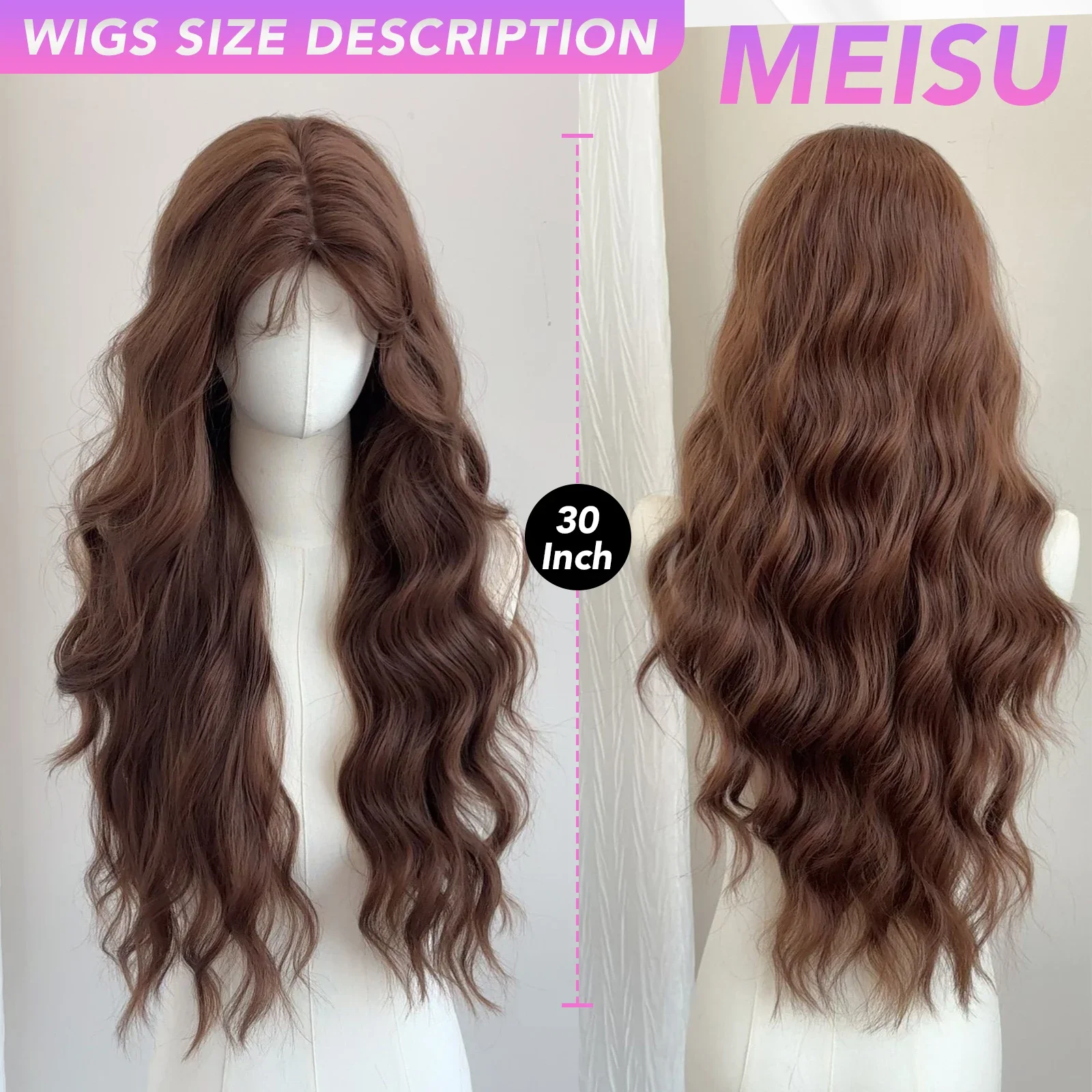 30 بوصة الاصطناعية المياه مجعد موجة لا الانفجارات شعر مستعار بني الطبقات الألياف مقاومة للحرارة شعر طبيعي ناعم حفلة للنساء
