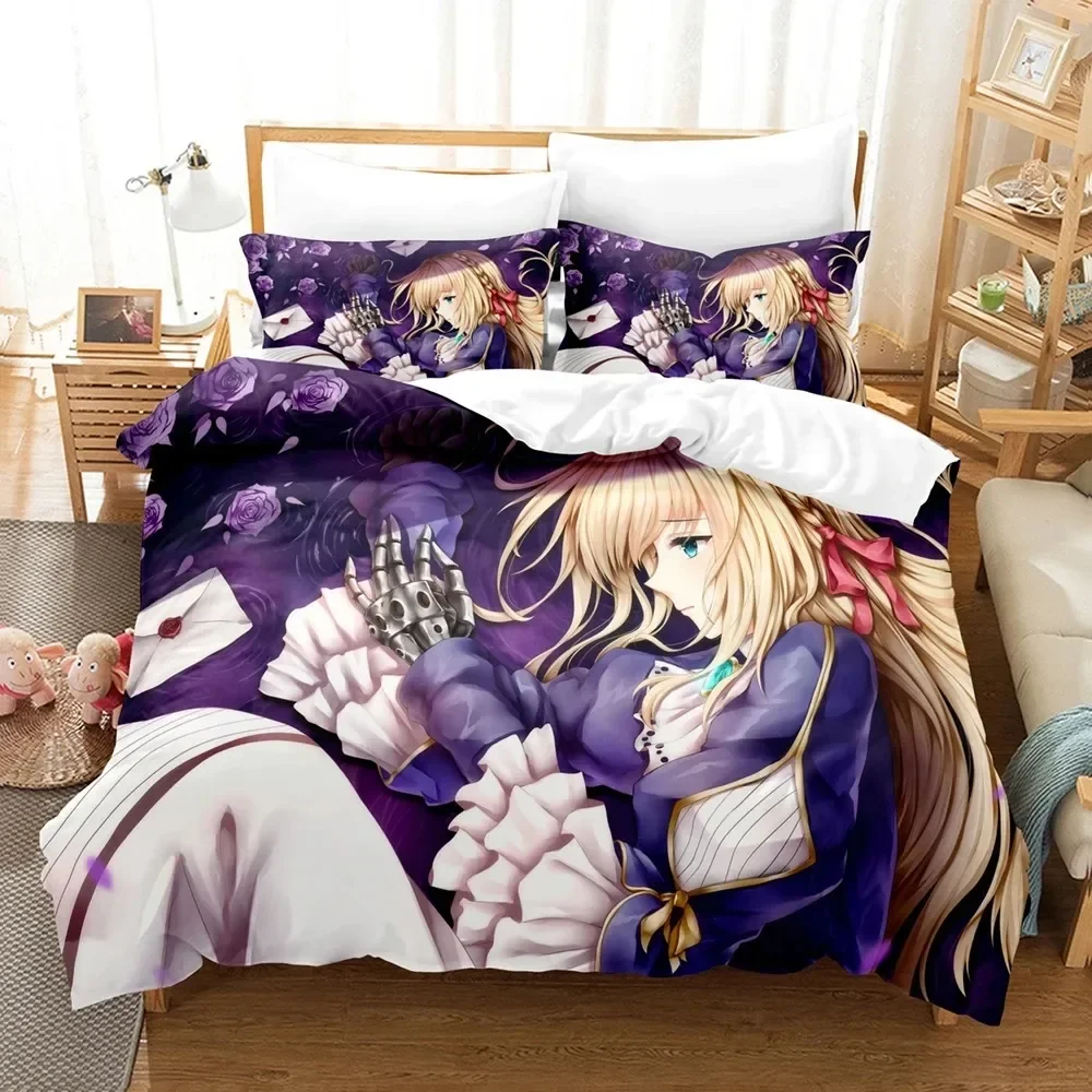 Anime Violet Evergarden Bedding Set Boys Girls Twin Queen Size Duvet Cover Pillowcase Bed Kids Adult Home Textileextile