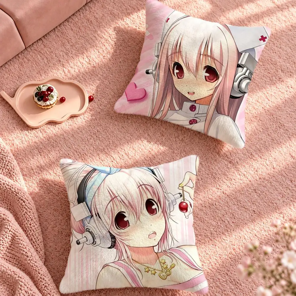 Anime Virtual Idol Super Sonico Cushion Cover Cute Cartoon Throw Pillow Cover Soft Plush Cushion Cover Sofa Bedroom Home Decor