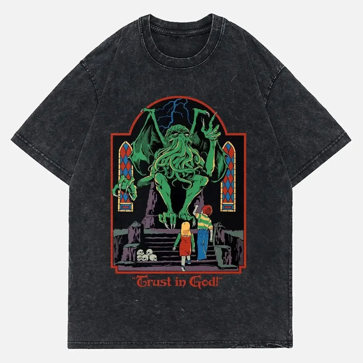 New Trust In God Wash Denim T Shirt Y2k Women T-shirts Men Fugees Men Clothing T Shirt Woman Fugees Tiki