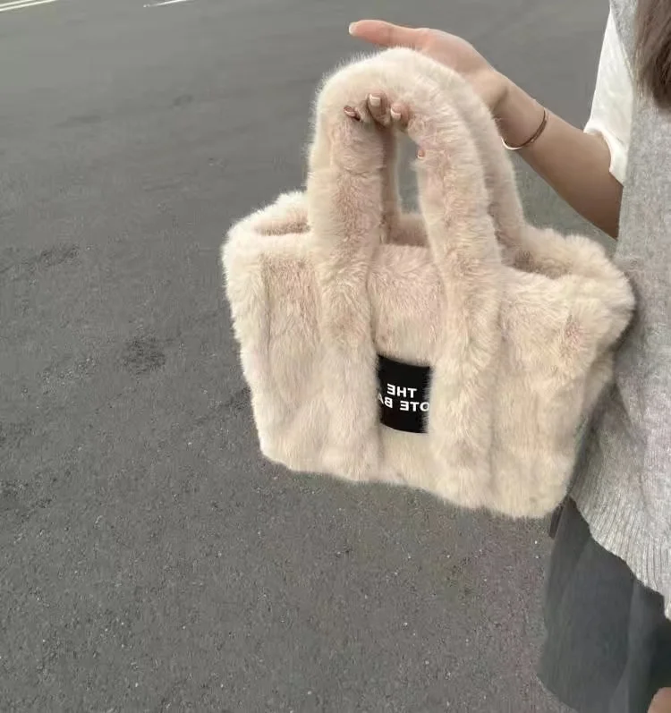 JIAERDI Casual Plush Tote Bag Women Autumn Winter Fur Large Capacity Handbag Ladies Harajuku Aesthetic Messenger Bag Handbags