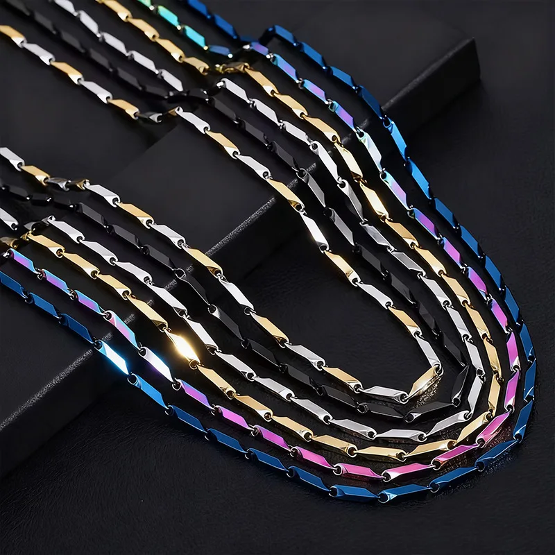 Stainless Steel Sunflower Seed Chain Hot Selling Handmade Diamond Necklace 18k Vacuum Electroplated Stick Chain Men's Necklace