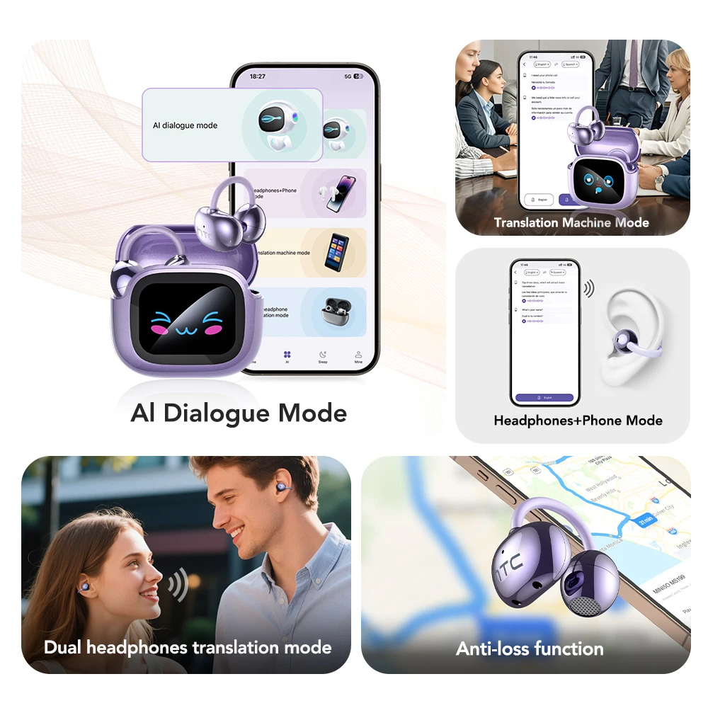 سماعات إلغاء الضوضاء HTC سماعات بلوتوث لاسلكية مع شاشة LED رقمية USB-C تشغيل 30 ساعة سماعات أذن مريحة #6