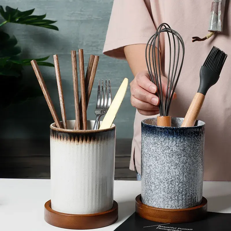 Ceramic Chopstick Bucket Drain Holder Household Kitchen Multifunctional Storage Tank Chopsticks Spoon Knife and Fork Storage