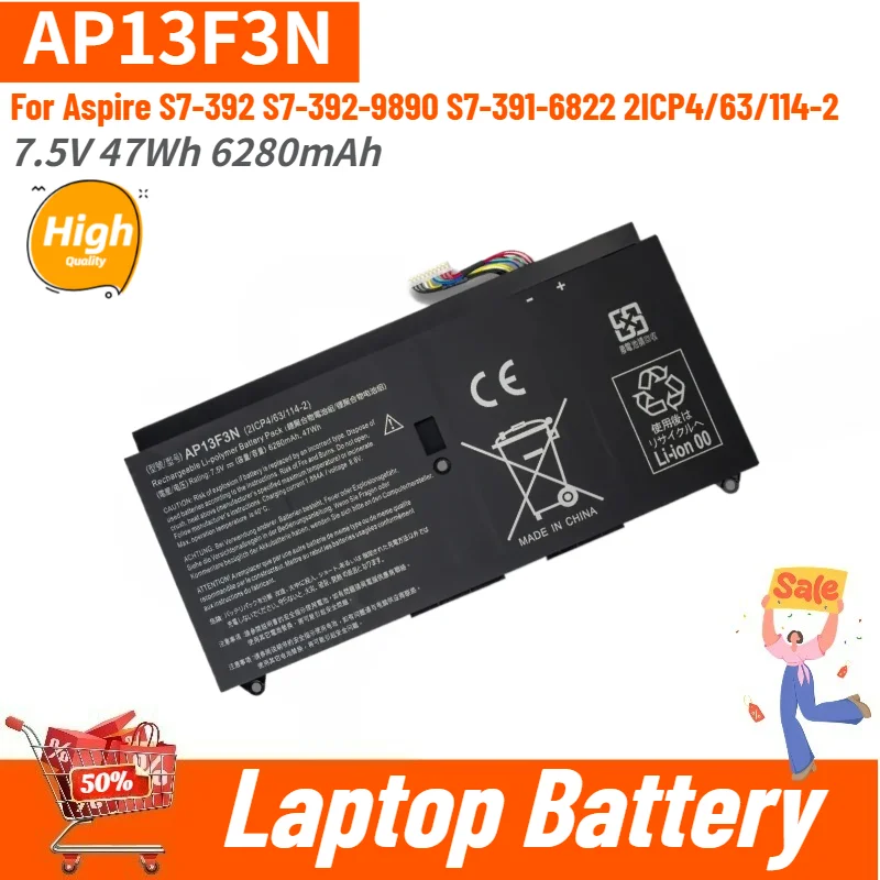 AP13F3N Laptop Battery 7.5V 47Wh 6280mAh For Aspire S7-392 S7-392-9890 S7-391-6822 2ICP4/63/114-2 Brand New High Quality