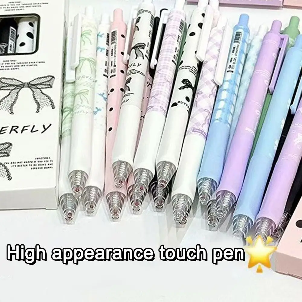4PCS/Set New Cute Bow Gel Pen 0.5mm Quick Drying Black Pen Soft Grip Neutral Pen School Office