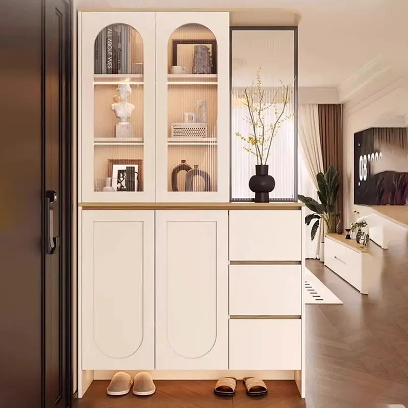 French Cream Double-sided Partition Cabinet, Entrance Hall Cabinet Opposite The Door, Retro Advanced Screen Shoe Cabinet