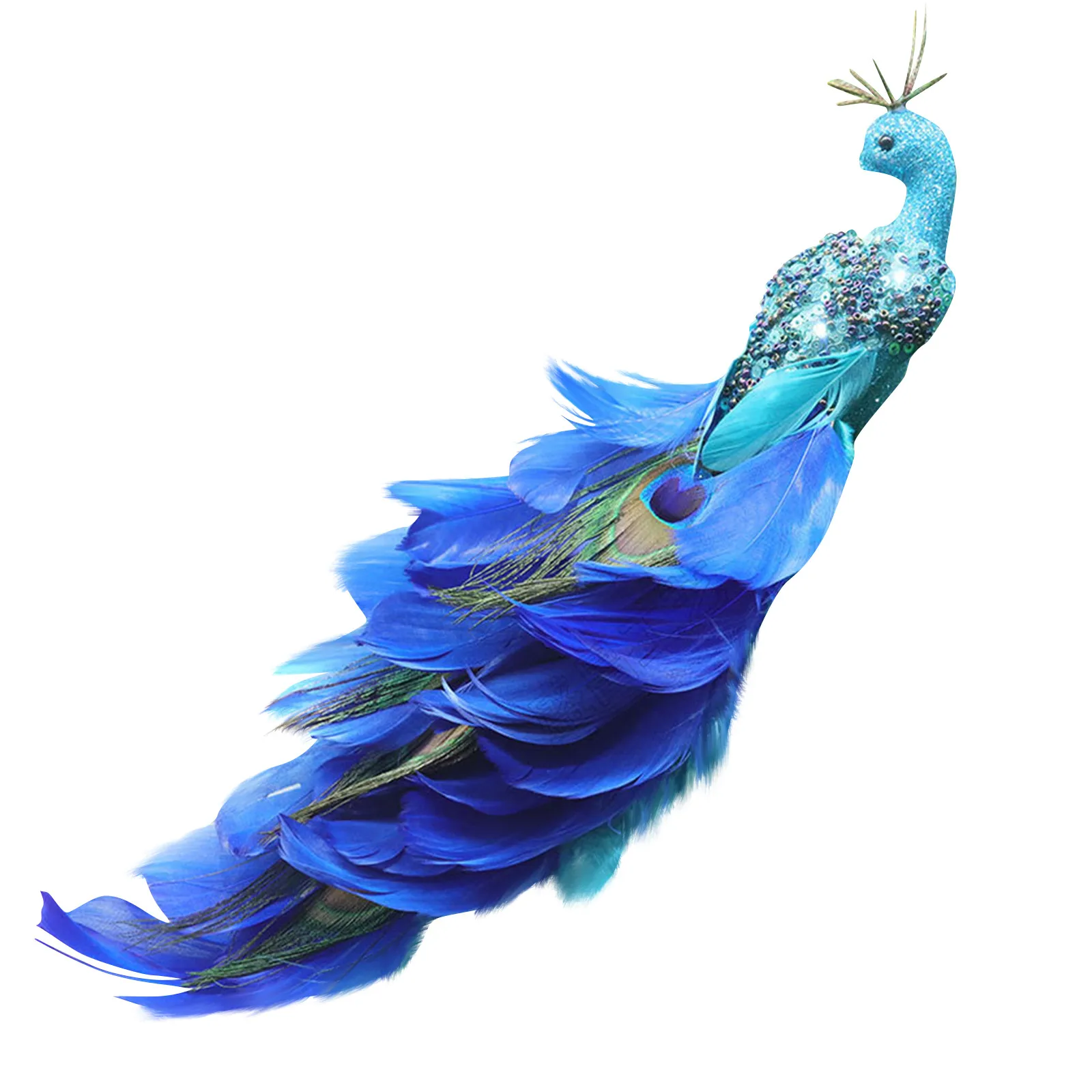 Ozdoby świąteczne Faux Glitter Blue Peacock Ornaments With Tail Feather For Christmas Tree Decor Garden Decor Yard