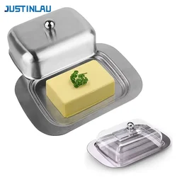 JUSTINLAU Stainless Steel Butter Box Butter Box Solid Cheese Storage Box with Lid Western-style Butter Cheese Bread Plate