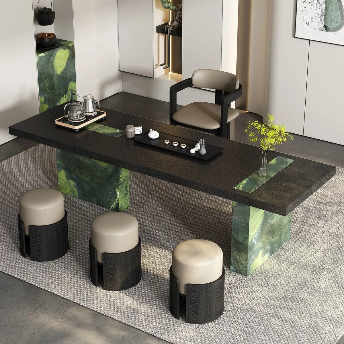 Rock slab tea table Italian high-end rock slab tea table villa living room household high-end tea table