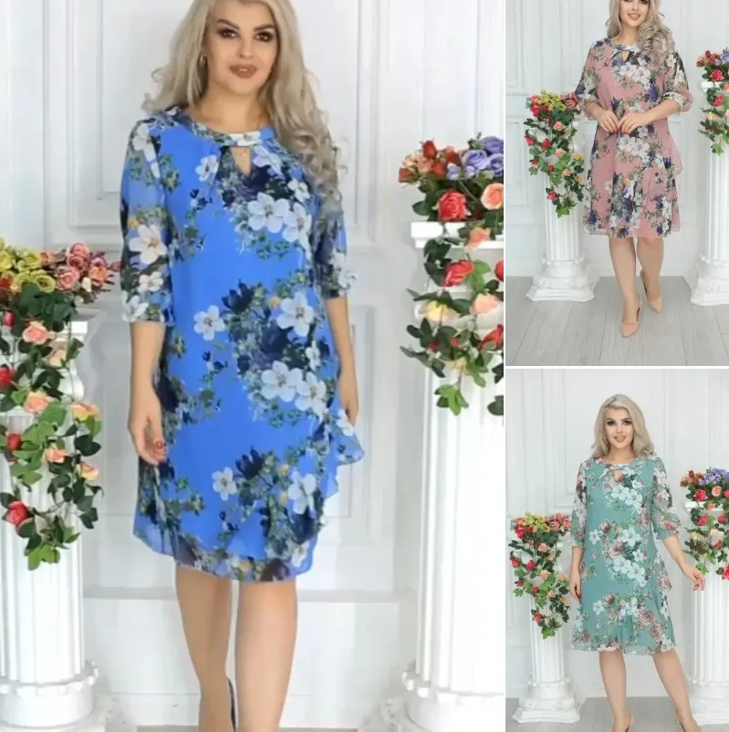 

Women Floral Flower Spring Summer High Waist Casual New Sexy Fashion Long Dress Knee Length