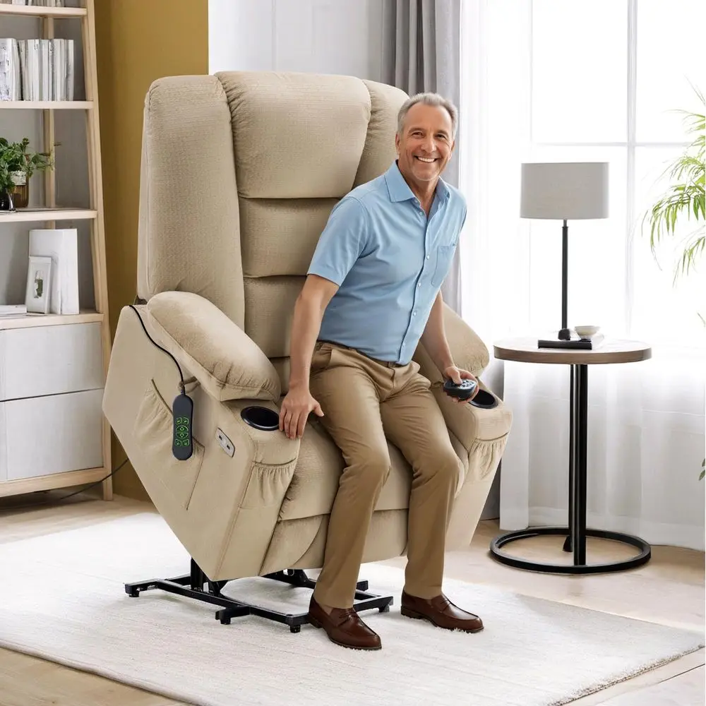 

Large Power Lift Recliner Chair Sofa with Massage and Heat for Big and Tall Elderly People, 3 Positions, Cup Holders, and USB P