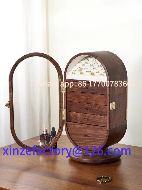 

Customizable Yimu Yimu Black Walnut Multifunctional Jewelry Box with Dressing Mirror Ornament Jewelry Storage Cabinet Wedding Gi