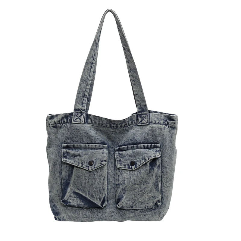 

Washed Denim Shoulder Bags Women Large Canvas Casual Totes Korea Style Cloth Shopper Bags Pastoral 100% Cotton Handbags Packages