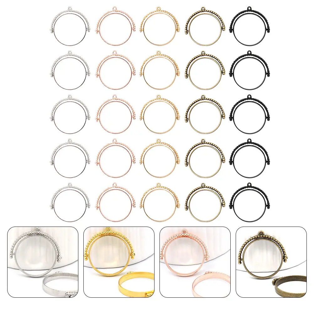 

25Pcs Premium Alloy Rotatable Round Open Bezel Pendants for DIY Jewelry Making Resin Glitter Rhinestone Cabochon Charms Hollow