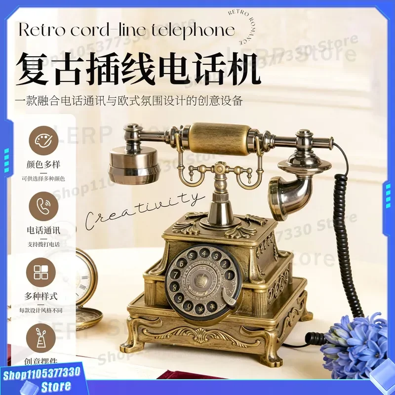 Vintage Rotary Dial Telephone Antique Landline Phone European Retro Style Home Office Decor Classic American Old Fashioned