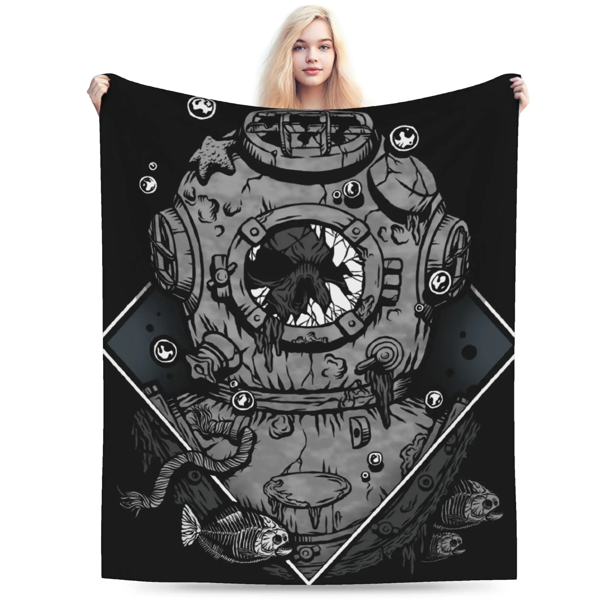 Custom 3D Print Scuba Diving Skull Blankets Breathable Flannel Summer Occult Forgetfulness Throw Blanket for Sofa Home Bedding