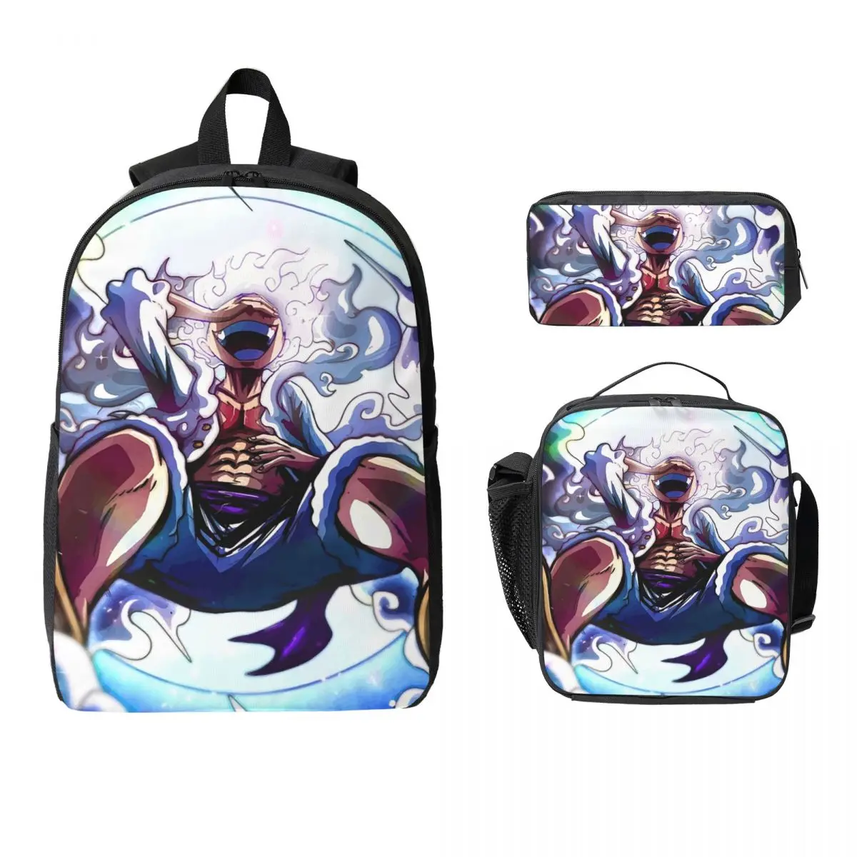 Luffy in gear 5 mochila estudante meninos meninas bookbag saco de escola portátil sacos de ombro 3ps isolado almoço saco lápis caso